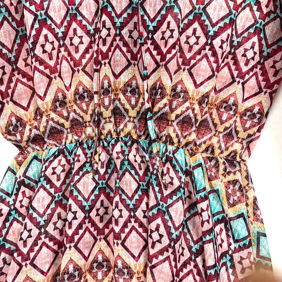 No Boundaries Geometric print peasant Blouse Womens SZ L Flared Sleeves Bohochic - Picture 9 of 12